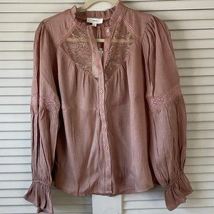 VICI  Rafael High Sheen Lace Button Down Blouse